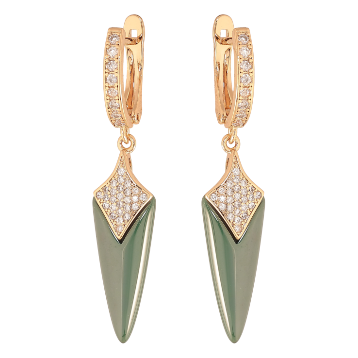 Сережки Xuping TTM Stainless Steel колір 18К англійський замок підвіски з зеленою керамікою та кристалами фото №17