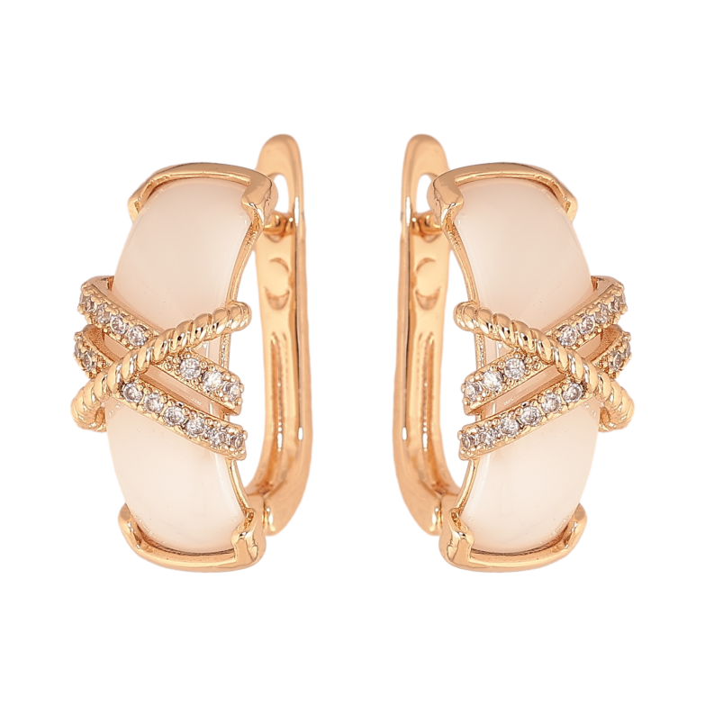 Сережки Xuping TTM Stainless Steel колір 18К англійський замок біла кераміка з візерунком кристалами фото №1 Сережки Xuping TTM Stainless Steel колір 18К англійський замок біла кераміка з візерунком кристалами фото №1