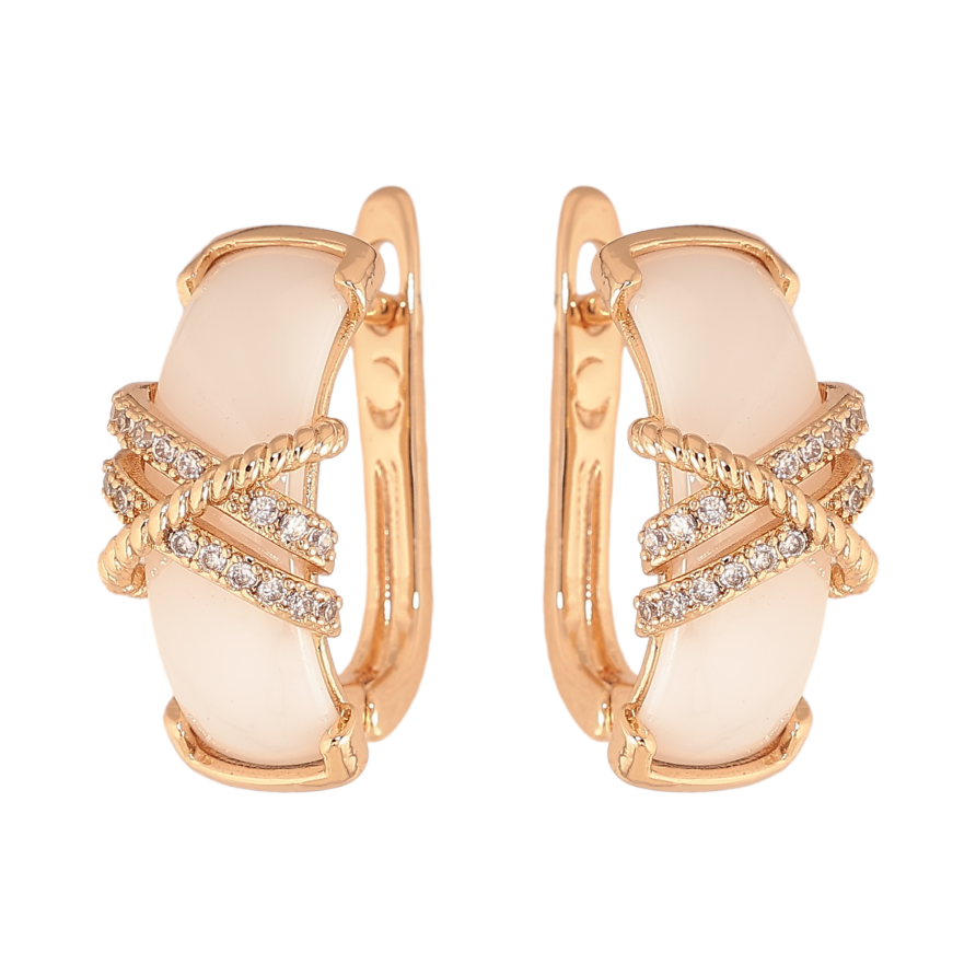 Сережки Xuping TTM Stainless Steel колір 18К англійський замок біла кераміка з візерунком кристалами фото №1 Сережки Xuping TTM Stainless Steel колір 18К англійський замок біла кераміка з візерунком кристалами фото №1