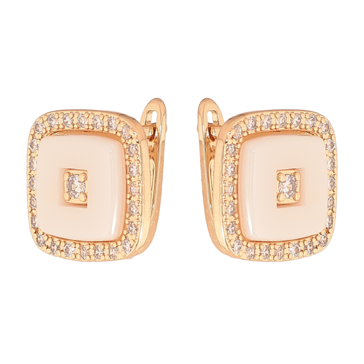 Сережки Xuping TTM Stainless Steel колір 18К англійський замок вставки із білої кераміки з кристалами фото №4