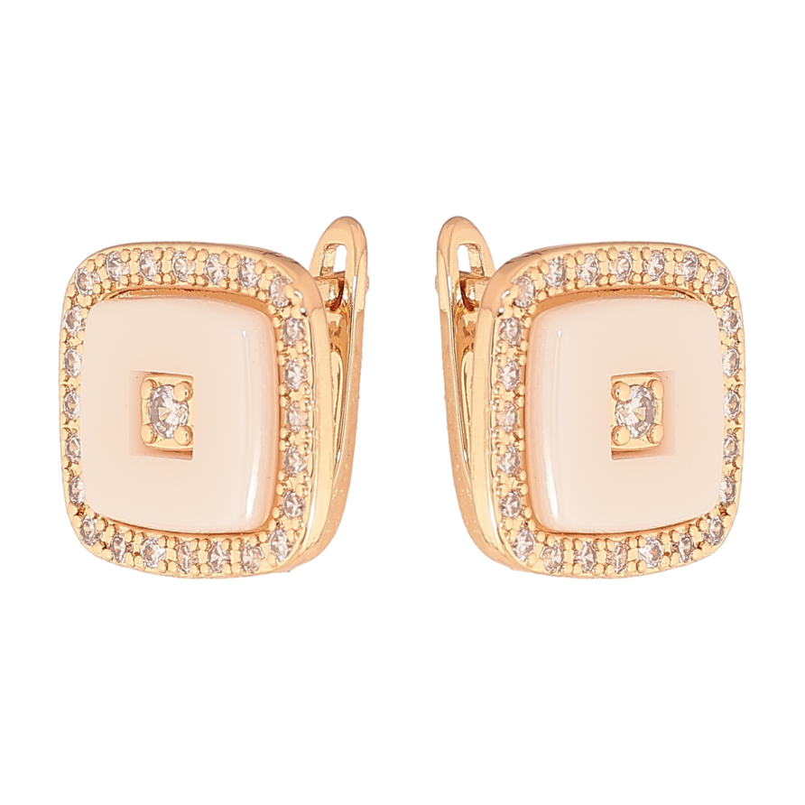 Сережки Xuping TTM Stainless Steel колір 18К англійський замок вставки із білої кераміки з кристалами фото №1