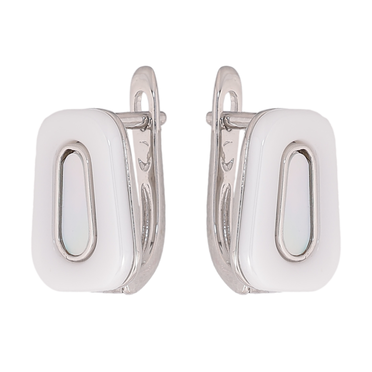 Сережки Xuping TTM Stainless Steel колір Родій англійський замок "Візерунок з білої кераміки з перламутровою вставкою" фото №21