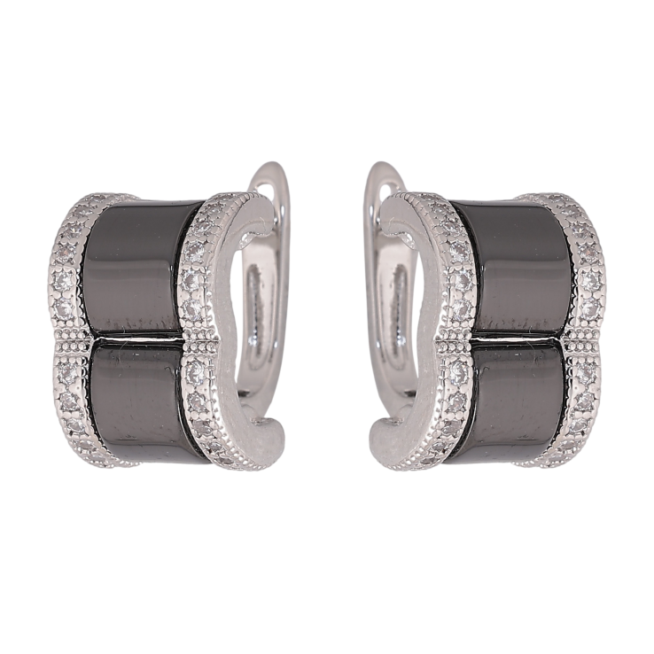 Сережки Xuping TTM Stainless Steel колір Родій англійський замок "Візерунок з чорною керамікою та кристалами" фото №13