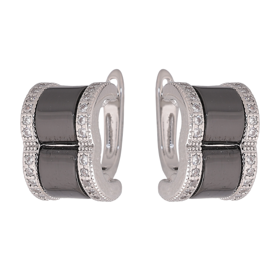 Сережки Xuping TTM Stainless Steel колір Родій англійський замок "Візерунок з чорною керамікою та кристалами" фото №1 Сережки Xuping TTM Stainless Steel колір Родій англійський замок "Візерунок з чорною керамікою та кристалами" фото №1