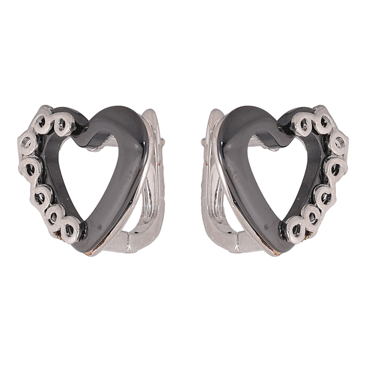 Сережки Xuping TTM Stainless Steel колір Родій англійський замок "Сердечка з чорною керамікою" фото №16