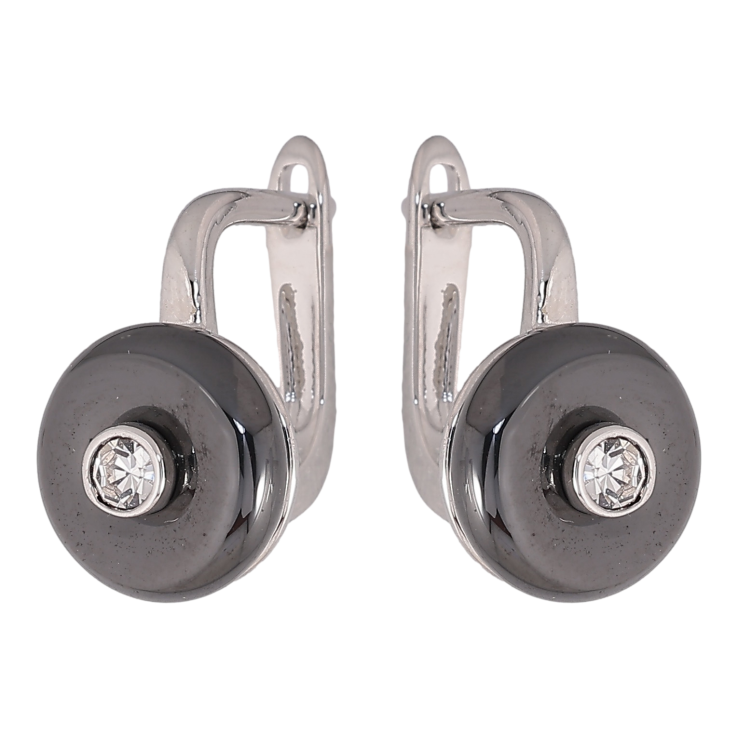 Сережки Xuping TTM Stainless Steel колір Родій англійський замок "Візерунок з чорної кераміки з кристалом" фото №18