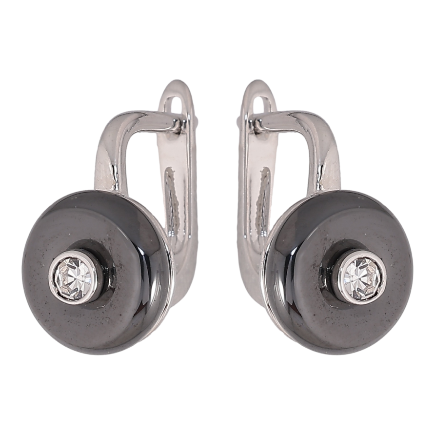 Сережки Xuping TTM Stainless Steel колір Родій англійський замок "Візерунок з чорної кераміки з кристалом" фото №1