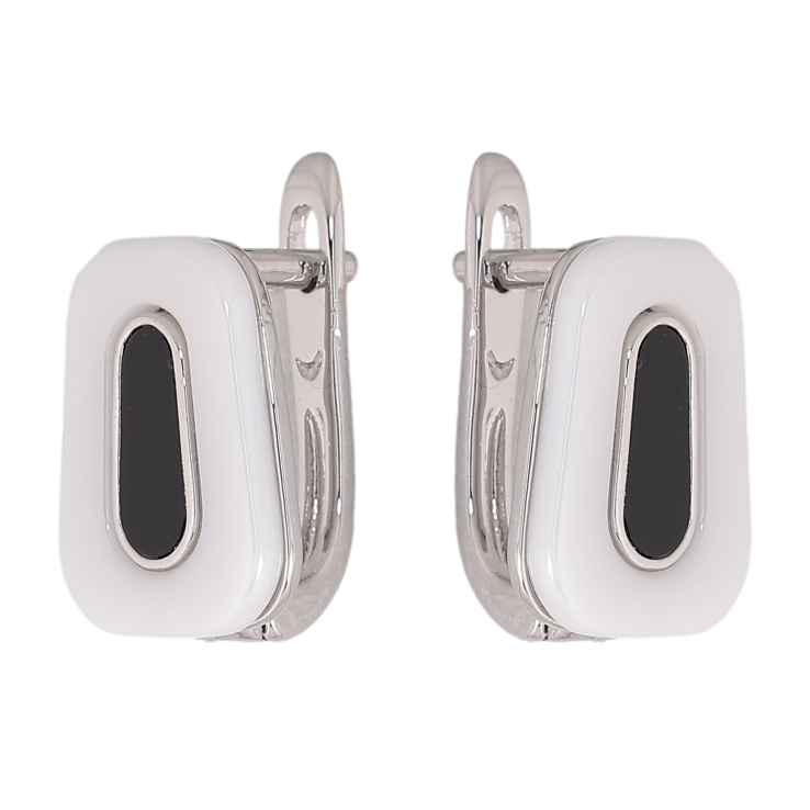 Сережки Xuping TTM Stainless Steel колір Родій англійський замок "Візерунок з білої кераміки з чорною вставкою" фото №20