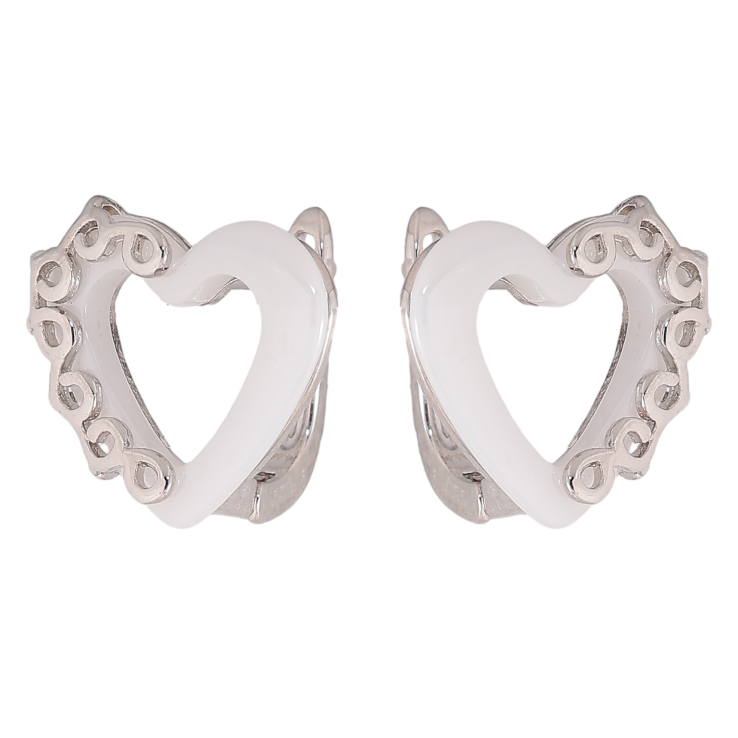 Сережки Xuping TTM Stainless Steel колір Родій англійський замок "Сердечка з білою керамікою" фото №17