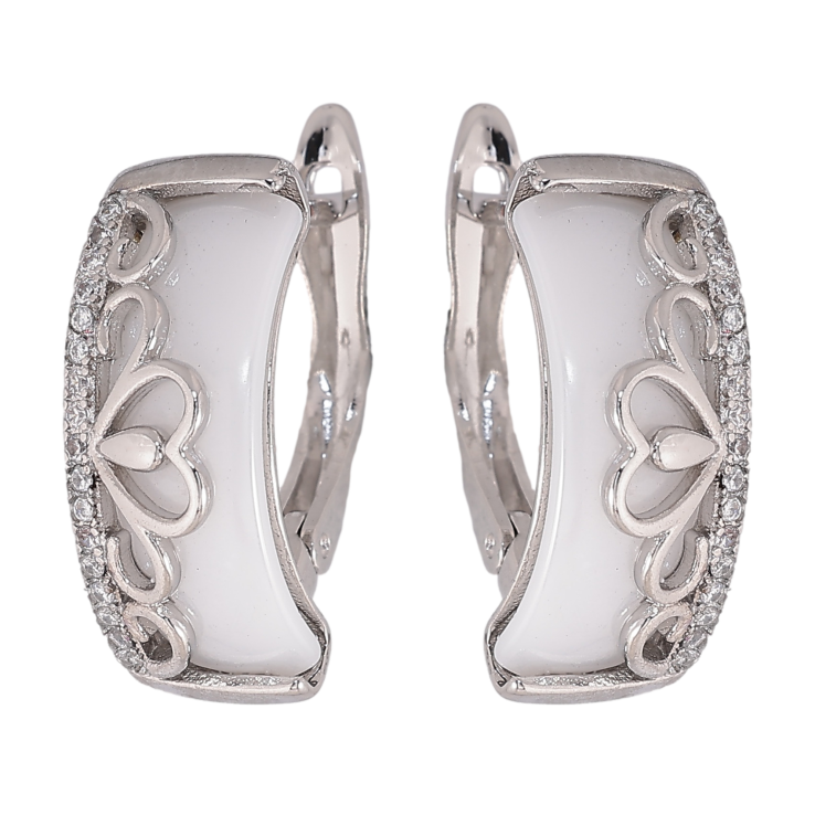 Сережки Xuping TTM Stainless Steel колір Родій англійський замок "Візерунок з білою керамікою" фото №8