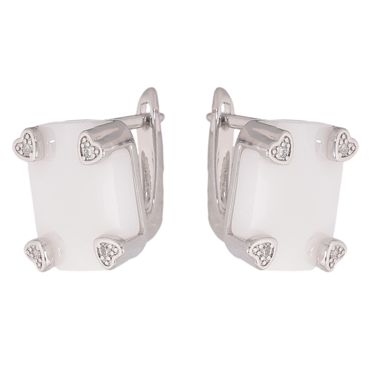 Сережки Xuping TTM Stainless Steel колір Родій англійський замок "Вставка із білої кераміки" фото №24