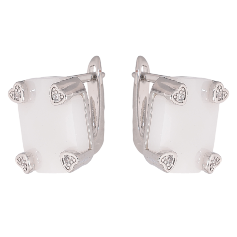 Сережки Xuping TTM Stainless Steel колір Родій англійський замок "Вставка із білої кераміки" фото №1