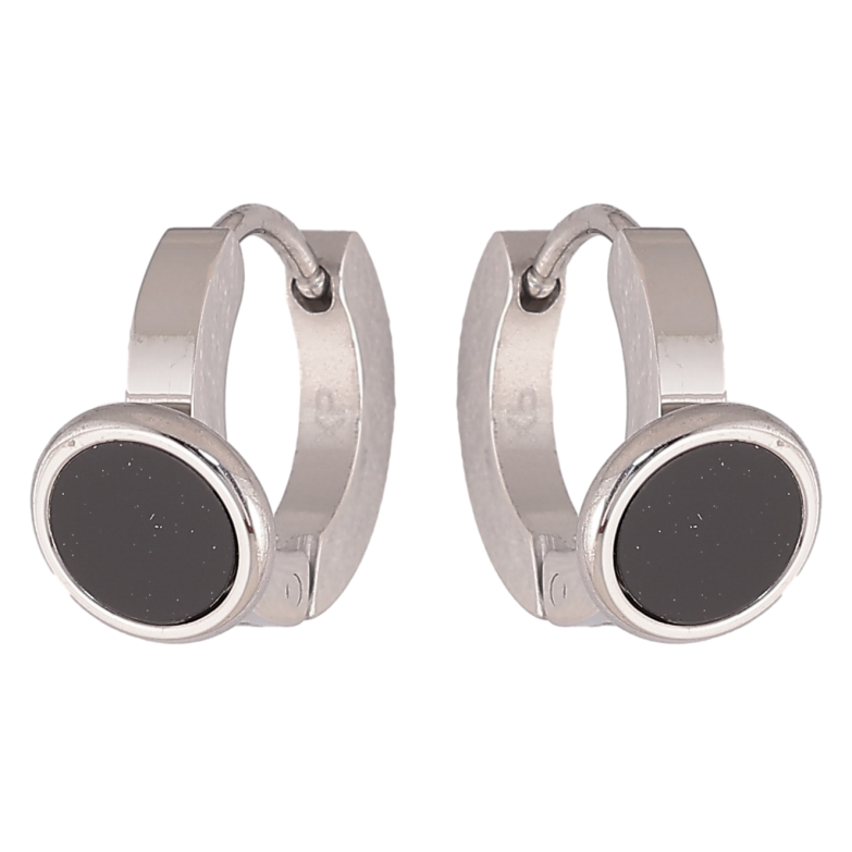 Серьги Xuping TTM Stainless Steel цвет Родий колечки "Круги с черными вставками" фото №2
