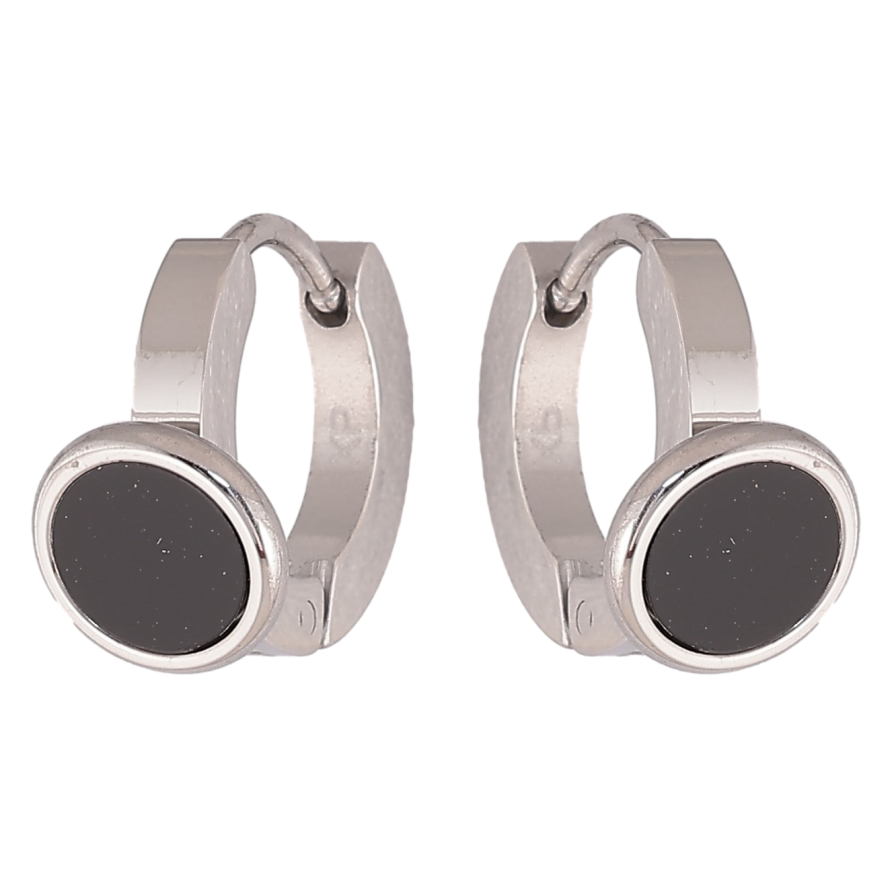 Сережки Xuping TTM Stainless Steel колір Родій колечка "Кола з чорними вставками" фото №1