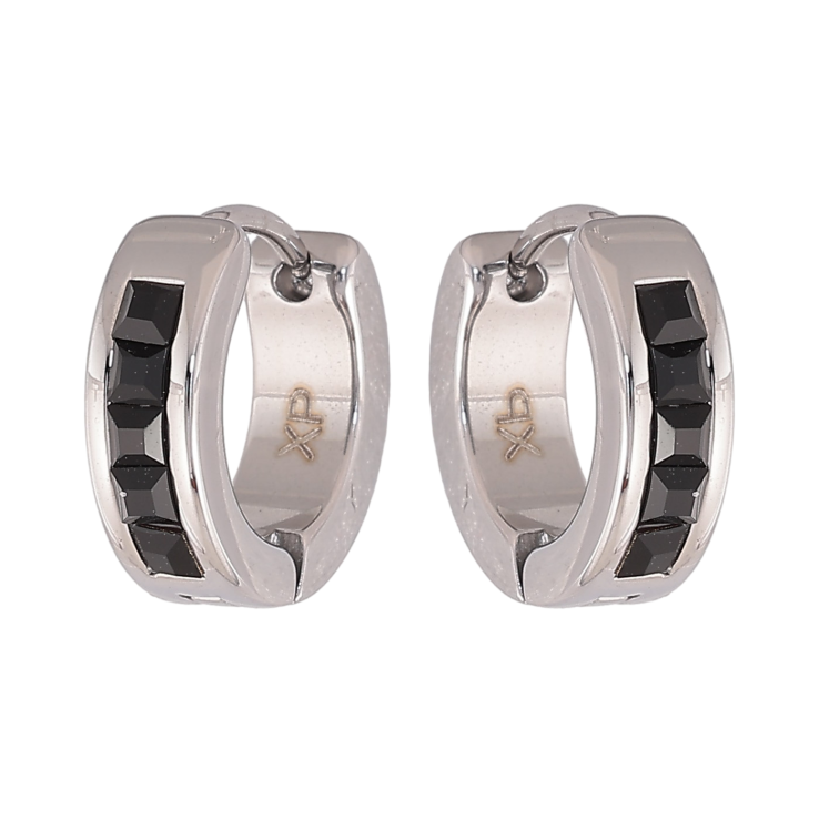 Сережки Xuping TTM Stainless Steel колір Родій колечка "Доріжки чорних кристалів" фото №5 Сережки Xuping TTM Stainless Steel колір Родій колечка "Доріжки чорних кристалів" фото №5