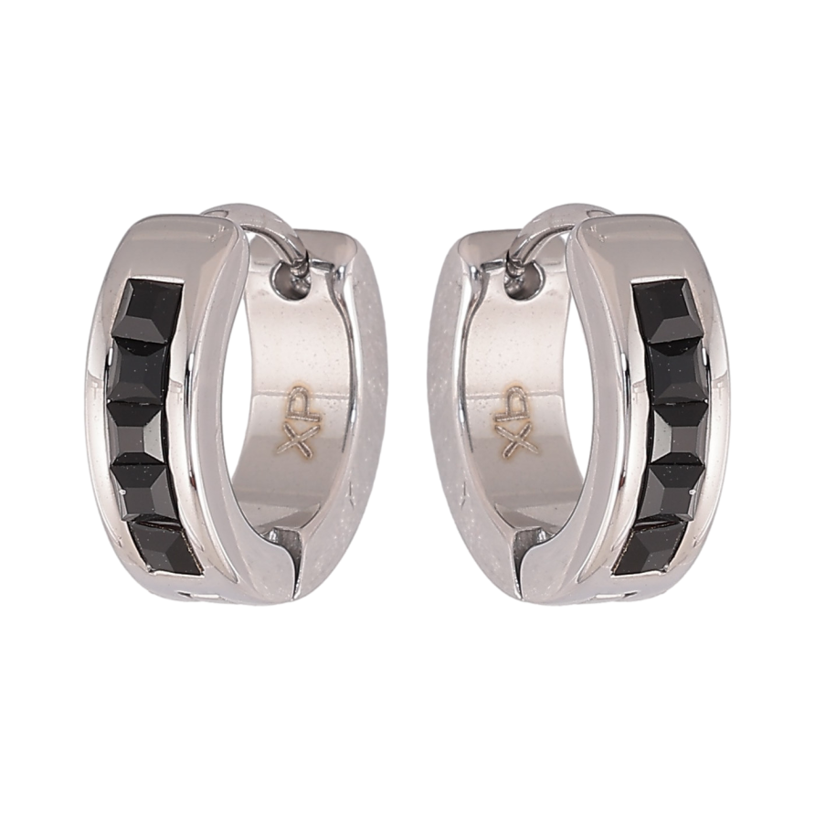 Сережки Xuping TTM Stainless Steel колір Родій колечка "Доріжки чорних кристалів" фото №1