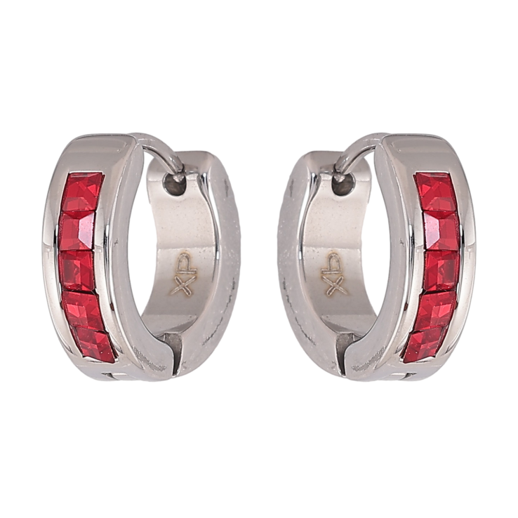 Сережки Xuping TTM Stainless Steel колір Родій колечка "Дорожки червоних кристалів" фото №3 Сережки Xuping TTM Stainless Steel колір Родій колечка "Дорожки червоних кристалів" фото №3