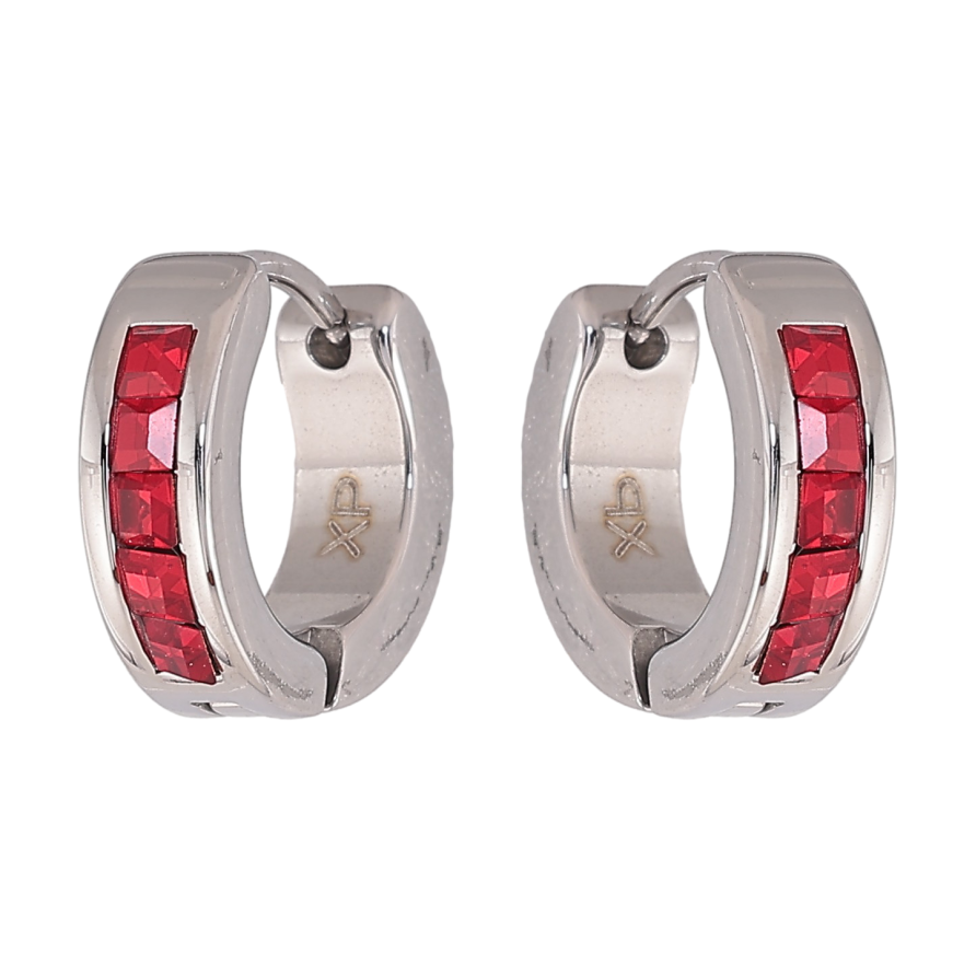 Серьги Xuping TTM Stainless Steel цвет Родий колечки "Дорожки красных кристаллов" фото №1 Серьги Xuping TTM Stainless Steel цвет Родий колечки "Дорожки красных кристаллов" фото №1