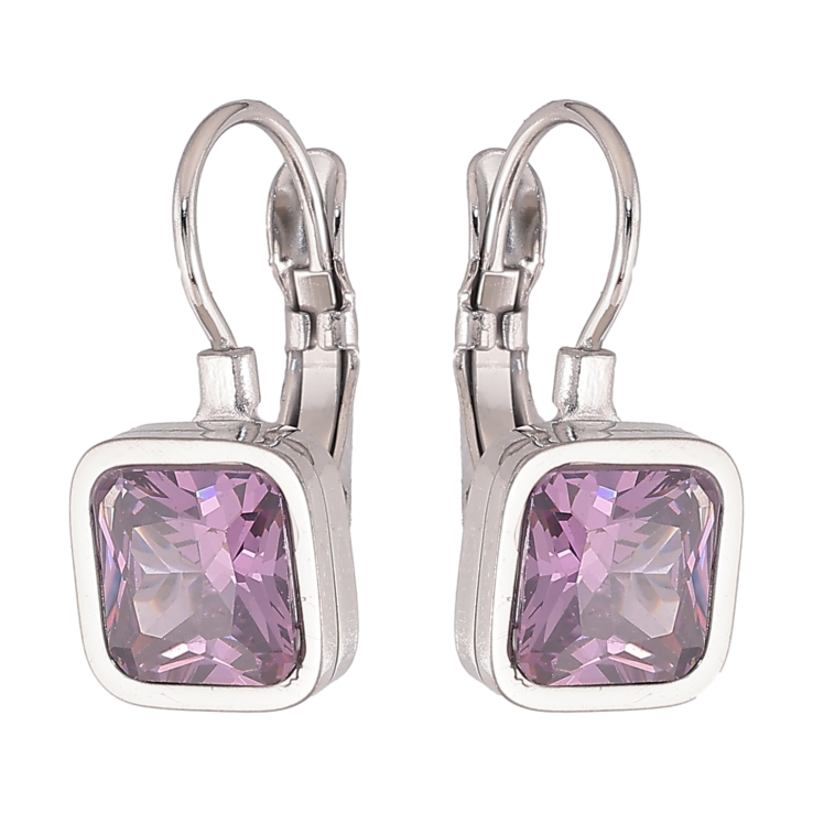 Серьги Xuping TTM Stainless Steel цвет Родий французский замок "Сиреневые кристаллы" 9х9мм фото №2 Серьги Xuping TTM Stainless Steel цвет Родий французский замок "Сиреневые кристаллы" 9х9мм фото №2