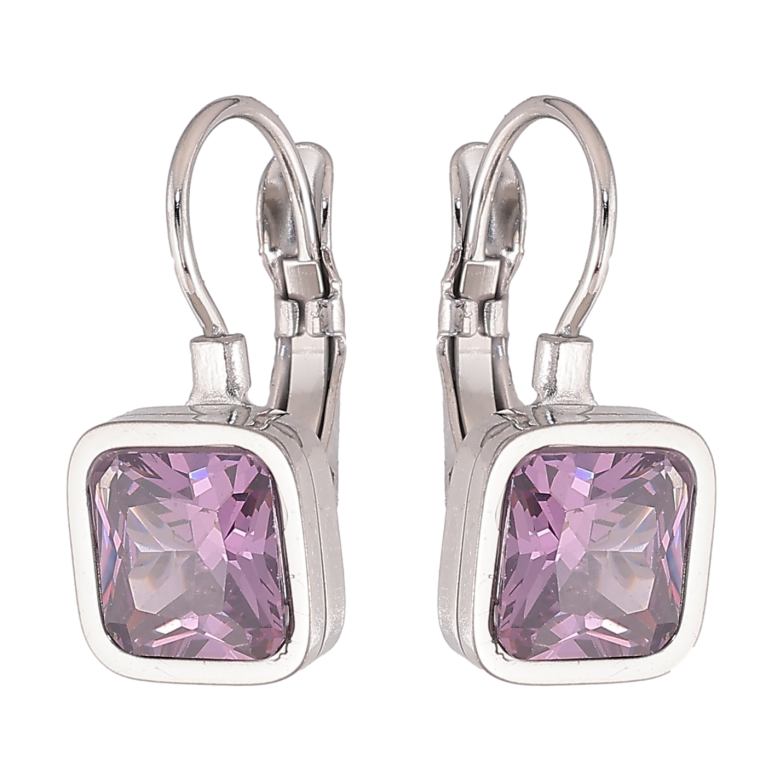 Серьги Xuping TTM Stainless Steel цвет Родий французский замок "Сиреневые кристаллы" 9х9мм фото №1
