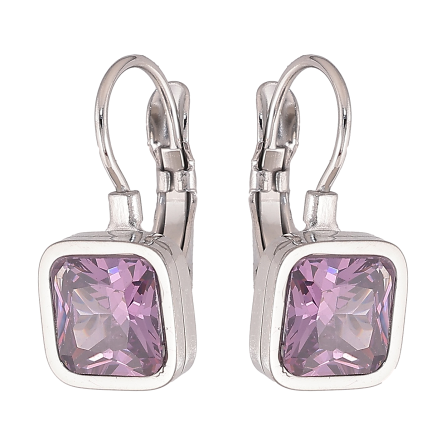 Серьги Xuping TTM Stainless Steel цвет Родий французский замок "Сиреневые кристаллы" 9х9мм фото №1