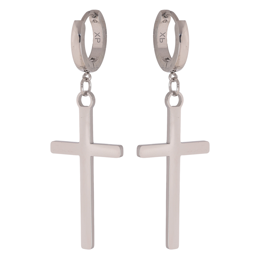 Сережки Xuping TTM Stainless Steel колір Родій підвіски на колечках "Хрестики" фото №1 Сережки Xuping TTM Stainless Steel колір Родій підвіски на колечках "Хрестики" фото №1