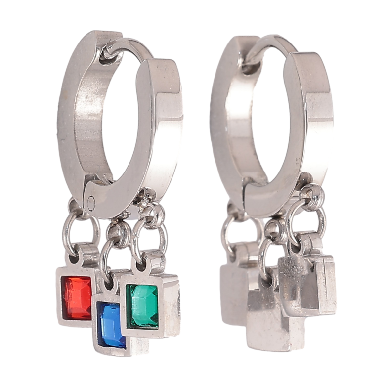Сережки Xuping TTM Stainless Steel колір Родій підвіски на колечках "Підвіски з різнокольоровими кристалами" фото №4