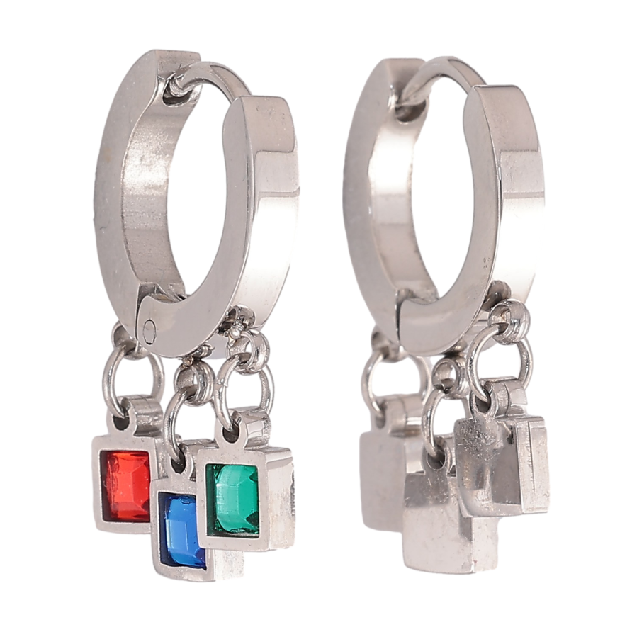 Серьги Xuping TTM Stainless Steel цвет Родий подвески на колечках "Подвески с разноцветными кристаллами" фото №1