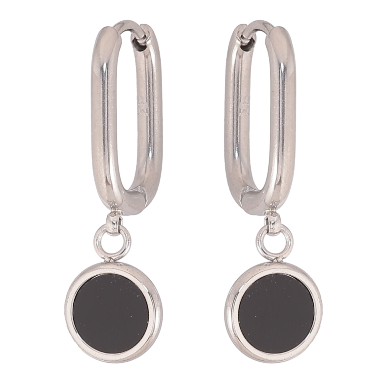 Серьги Xuping TTM Stainless Steel цвет Родий подвески на колечках "Круги с черными вставками" фото №1