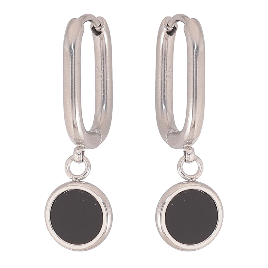 Серьги Xuping TTM Stainless Steel цвет Родий подвески на колечках "Круги с черными вставками" фото №1