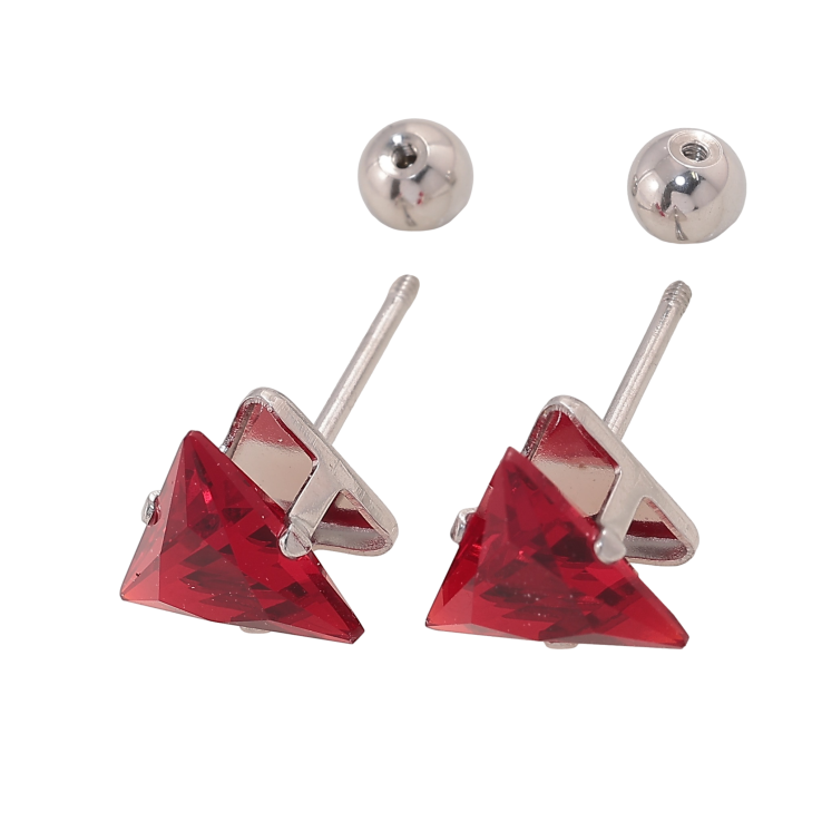 Сережки Xuping TTM Stainless Steel колір Родій пусети "Червоні кристалічні трикутники" 9х9мм, застібки закрутки - text_photo_image 22