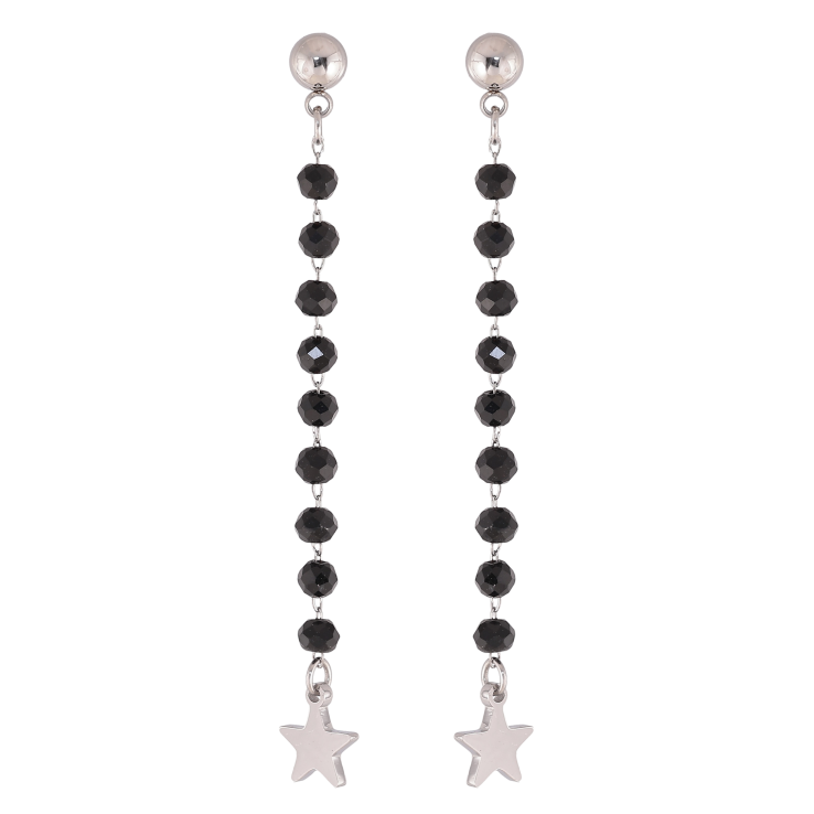 Серьги Xuping TTM Stainless Steel цвет Родий пусеты "Подвески с черными бусинами" фото №6 Серьги Xuping TTM Stainless Steel цвет Родий пусеты "Подвески с черными бусинами" фото №6