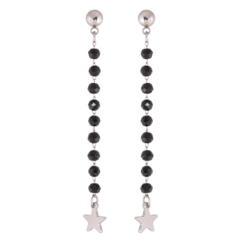 Сережки Xuping TTM Stainless Steel колір Родій пусети "Підвіски з чорними намистинами" фото №1 Сережки Xuping TTM Stainless Steel колір Родій пусети "Підвіски з чорними намистинами" фото №1
