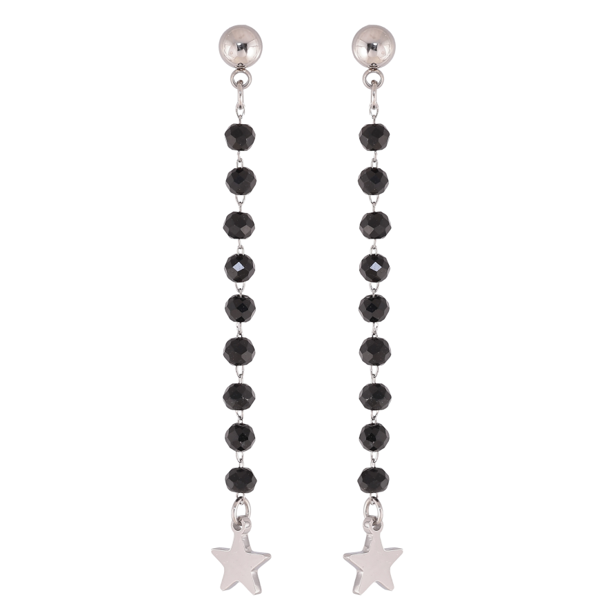 Серьги Xuping TTM Stainless Steel цвет Родий пусеты "Подвески с черными бусинами" фото №1 Серьги Xuping TTM Stainless Steel цвет Родий пусеты "Подвески с черными бусинами" фото №1