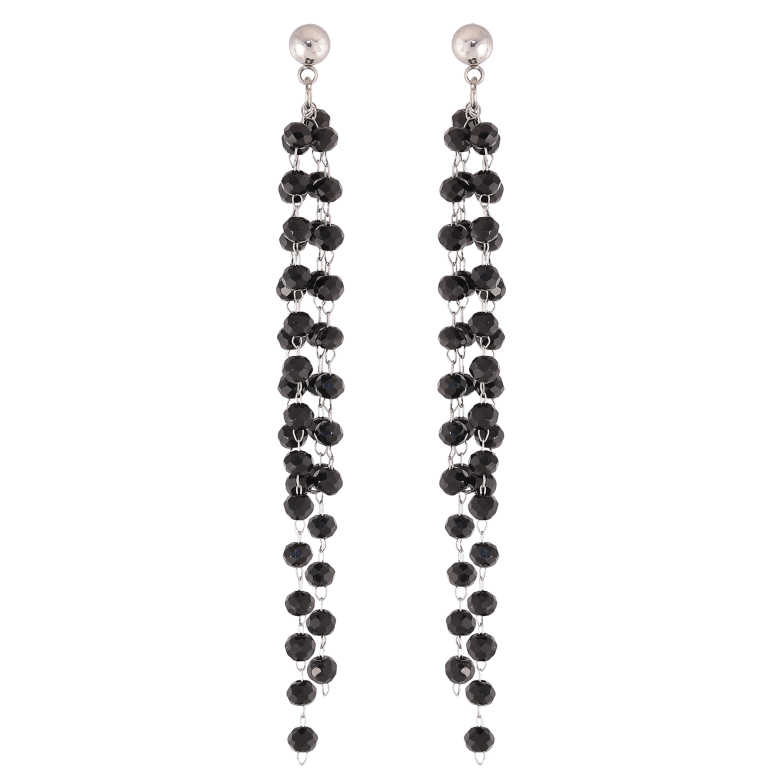 Сережки Xuping TTM Stainless Steel колір Родій пусети "Підвіски з чорними намистинами" фото №1 Сережки Xuping TTM Stainless Steel колір Родій пусети "Підвіски з чорними намистинами" фото №1
