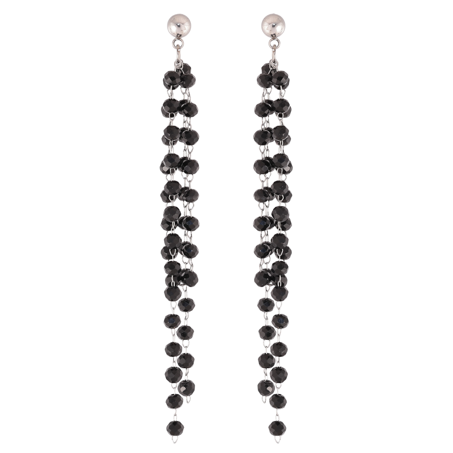Серьги Xuping TTM Stainless Steel цвет Родий пусеты "Подвески с черными бусинами" фото №1 Серьги Xuping TTM Stainless Steel цвет Родий пусеты "Подвески с черными бусинами" фото №1