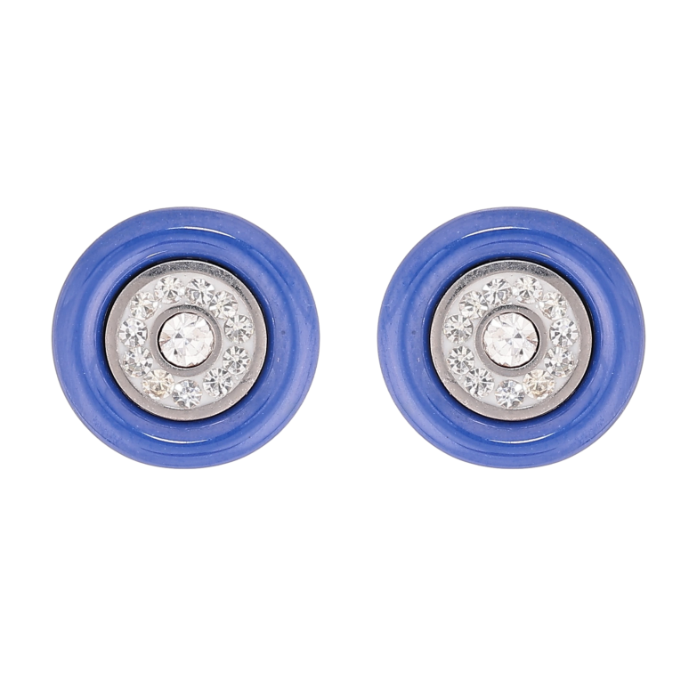 Серьги Xuping TTM Stainless Steel цвет Родий пусеты "Колечки с кристаллами и синей керамикой" фото №1