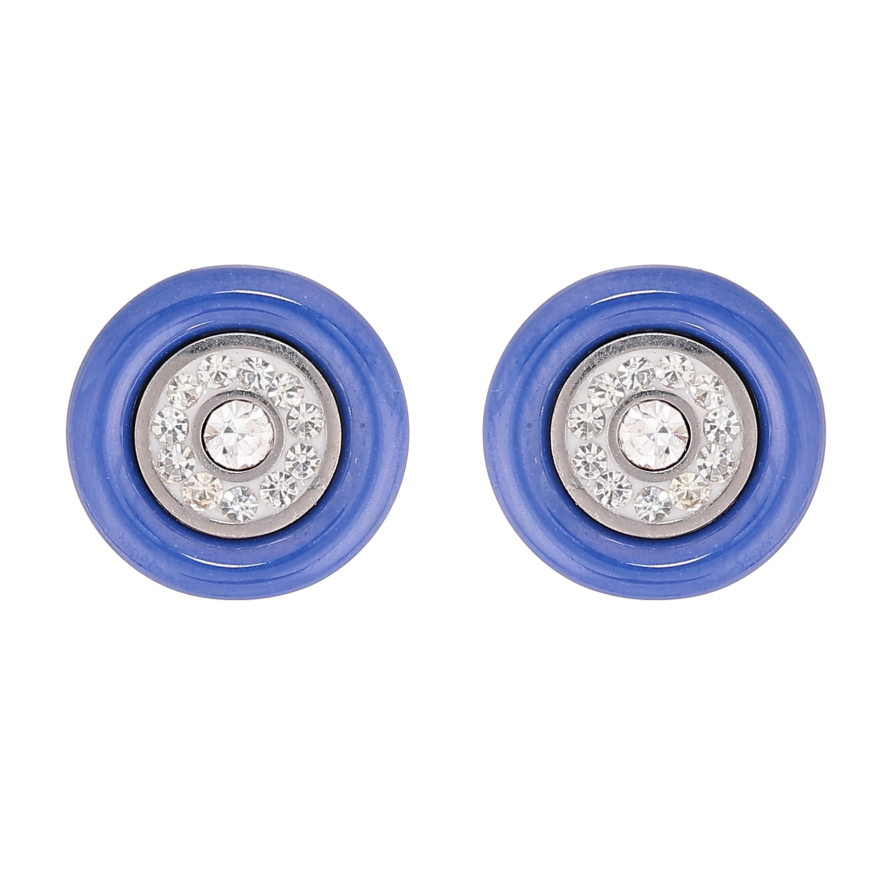 Серьги Xuping TTM Stainless Steel цвет Родий пусеты "Колечки с кристаллами и синей керамикой" фото №1