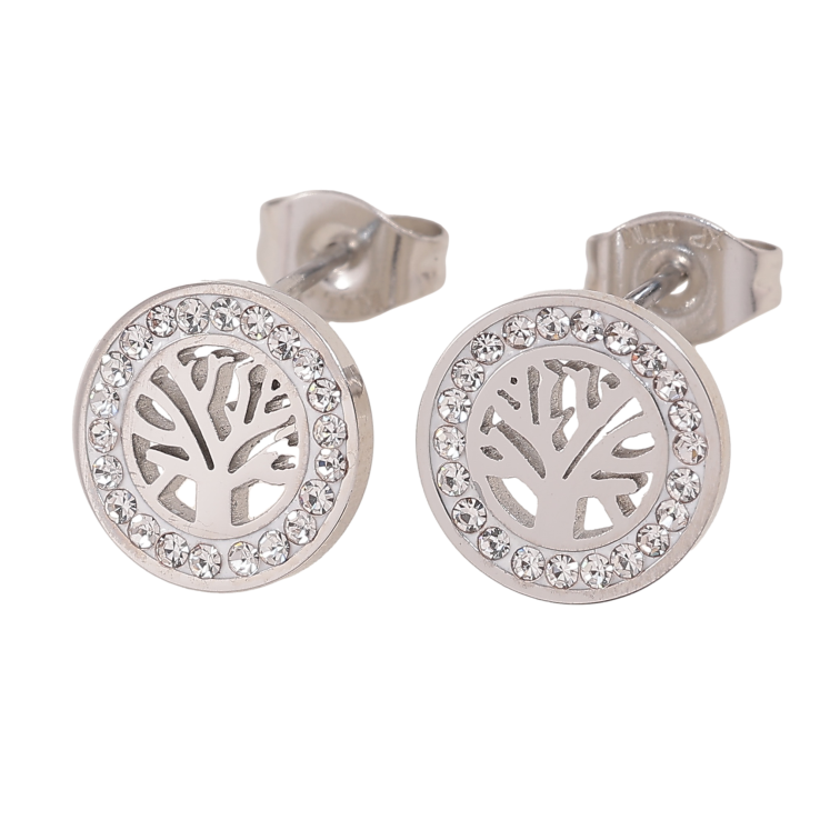 Сережки Xuping TTM Stainless Steel колір Родій пусети "Древо життя" ø 10мм фото №16