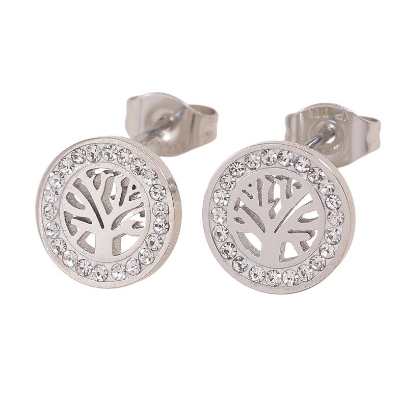 Сережки Xuping TTM Stainless Steel колір Родій пусети "Древо життя" ø 10мм фото №1