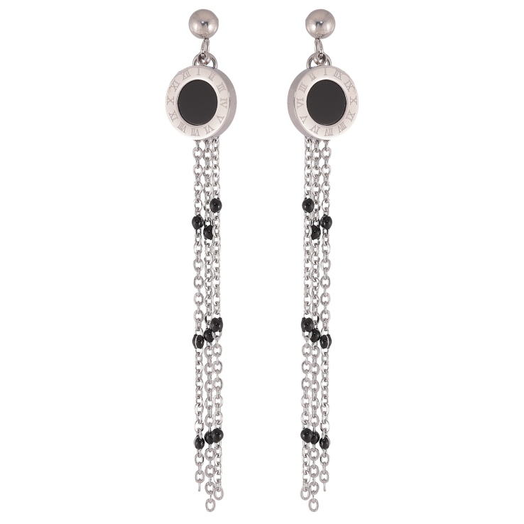 Серьги Xuping TTM Stainless Steel цвет Родий пусеты "Подвески с узором циферблат и черными вставками" фото №16 Серьги Xuping TTM Stainless Steel цвет Родий пусеты "Подвески с узором циферблат и черными вставками" фото №16