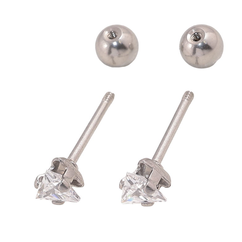 Сережки Xuping TTM Stainless Steel колір Родій пусети "Кристальні трикутники" 4х4мм, застібки закрутки фото №4