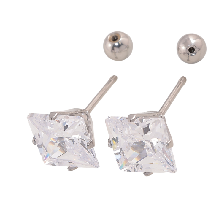 Сережки Xuping TTM Stainless Steel колір Родій пусети "Кристали" 8х8мм, застібки закрутки - text_photo_image 13