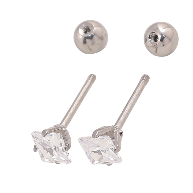 Серьги Xuping TTM Stainless Steel цвет Родий пусеты "Кристаллы" 4х4мм, застежки закрутки фото №24