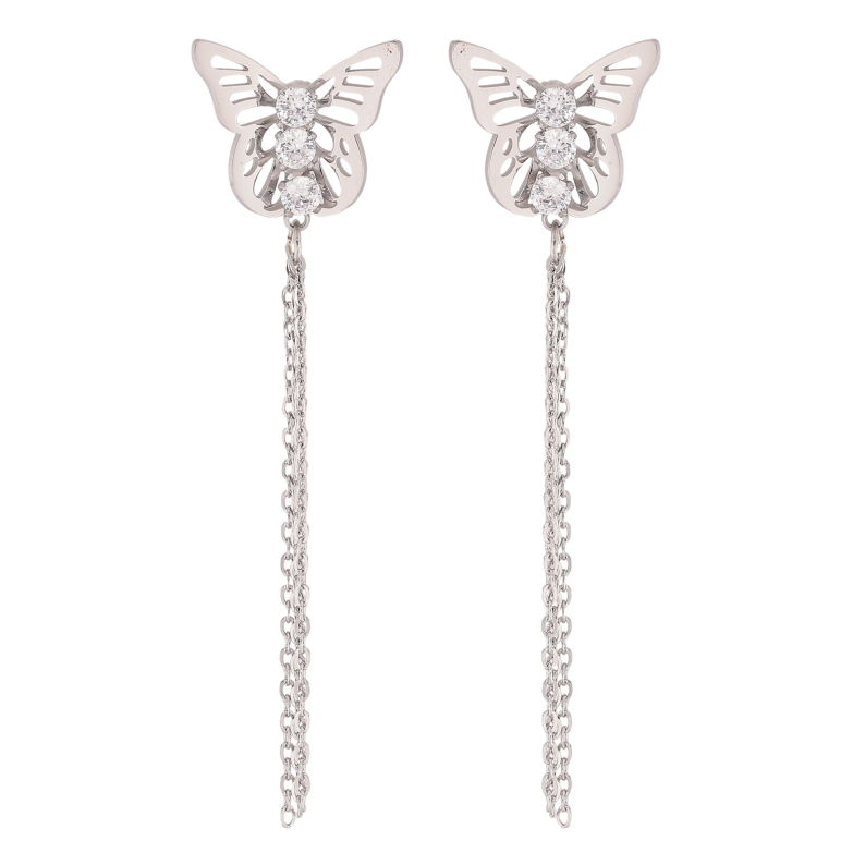 Сережки Xuping TTM Stainless Steel колір Родій пусети "Метелики з ланцюжками" фото №1 Сережки Xuping TTM Stainless Steel колір Родій пусети "Метелики з ланцюжками" фото №1