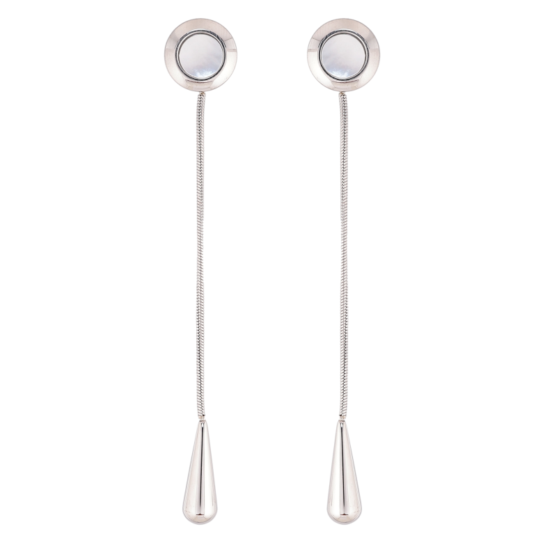 Серьги Xuping TTM Stainless Steel цвет Родий пусеты "Подвески с перламутровыми вставками" фото №1