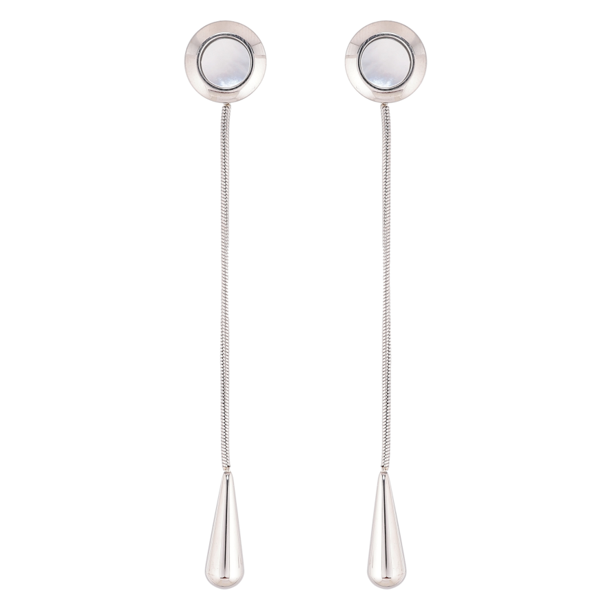 Серьги Xuping TTM Stainless Steel цвет Родий пусеты "Подвески с перламутровыми вставками" фото №1