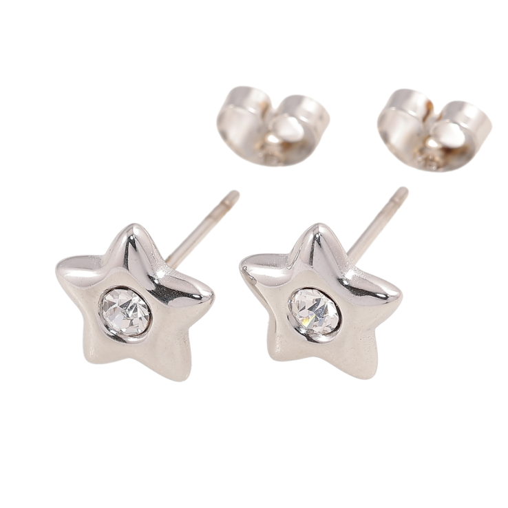 Сережки Xuping TTM Stainless Steel колір Родій пусети "Зірки з кристалами" фото №10