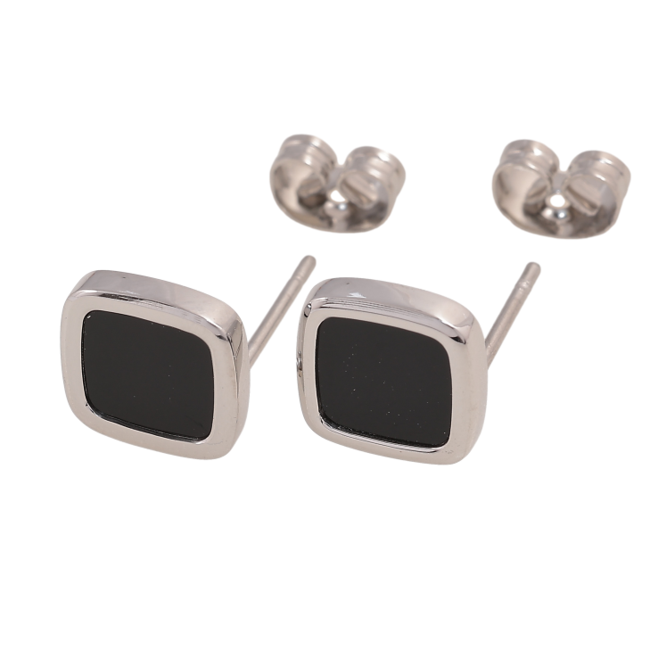 Сережки Xuping TTM Stainless Steel колір Родій пусети "Ромби з чорними вставками" 9х9мм фото №14