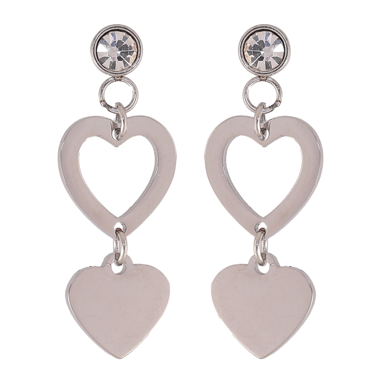 Серьги Xuping TTM Stainless Steel цвет Родий пусеты "Сердечки" фото №2